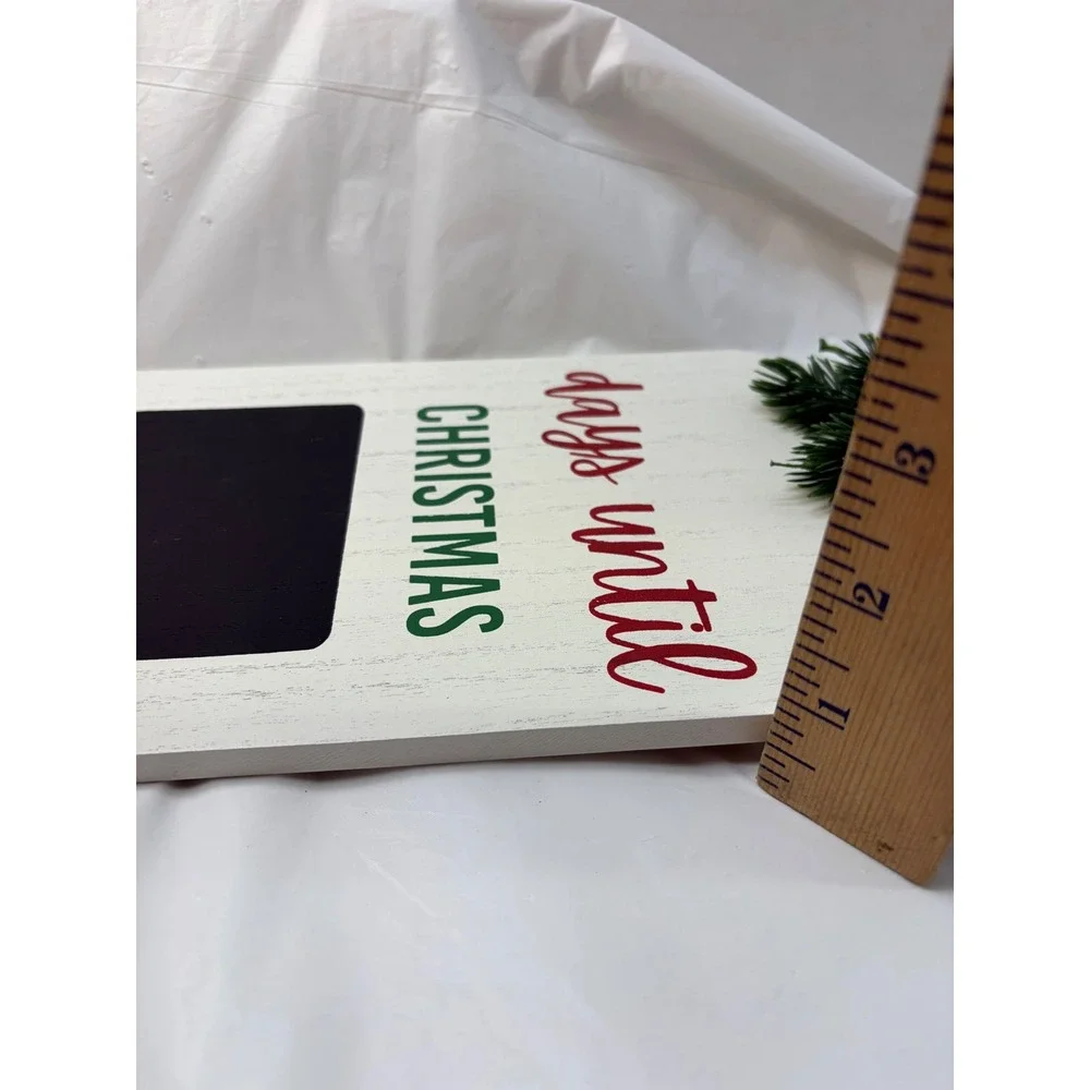 Christmas Countdown Chalkboard Sign White Wood Tag Jingle Bell Wall Decor 12in
